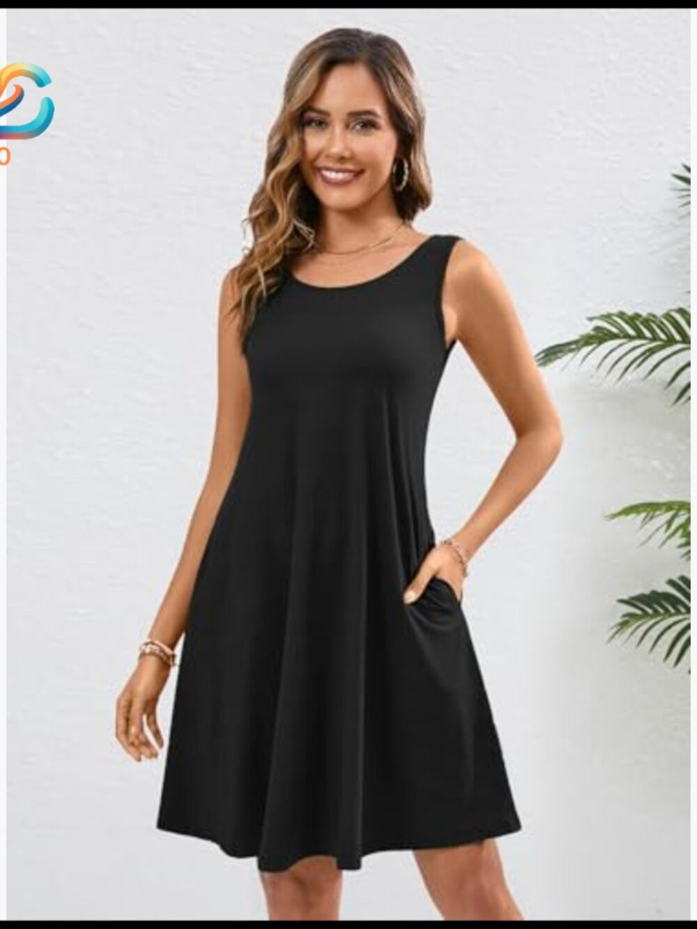 Sleeveless Swing Dress with Pockets, Casual Summer Beach Wear - Picture 2 of 5